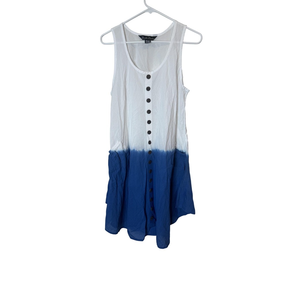Double Decker Dress Womens One Size White Blue Ombre Button‎ Front Tank Summer